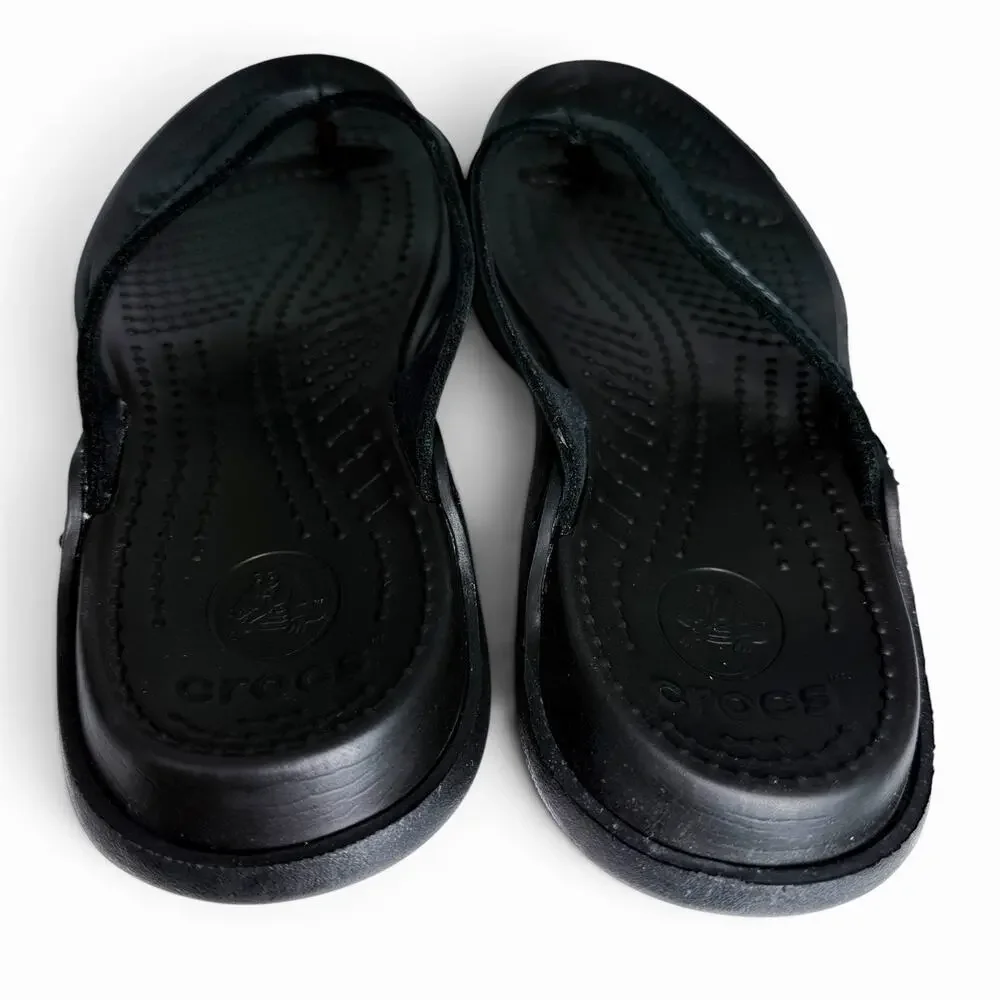 Crocs Womens Sz 5 Flip Flop Sandals Thong Black Comfort Casual Lightweight